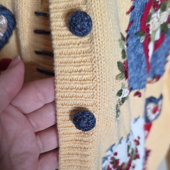 Vtg Heirloom Collectibles Patchwork Cardigan Sweater Rose Embroidery Yellow XL - Picture 8 of 13
